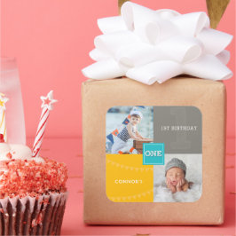 ブルースクエアスケッチワン男の赤ちゃん1stバースデーフォト スクエアシール