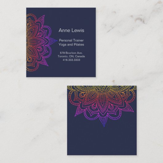 ブルースクエアビジネスカードとフローラマンダラ スクエア名刺 (正面/裏面)