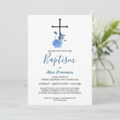 ブルースクエレガントリプトフローラバプテスマ&《キリスト教》洗礼式や命名式 招待状 (スタンド正面)