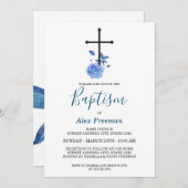 ブルースクエレガントリプトフローラバプテスマ&《キリスト教》洗礼式や命名式 招待状 (正面/裏面)