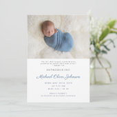 ブルースクモダンリプト男の赤ちゃん誕生写真 案内状 (スタンド正面)