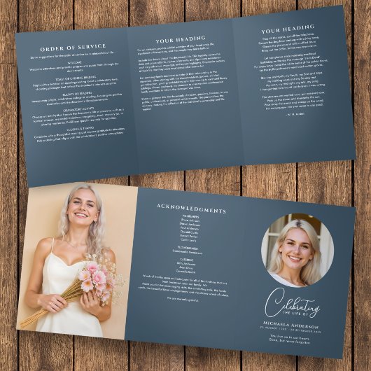 ブルースクモダンリプト葬儀・追悼式 三つ折りプログラム