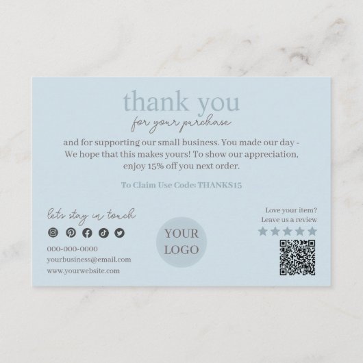 ブルースクモダンリプトQRコード、ありがとうございますビジネス エンクロージャーカード (裏面)