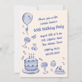 ブルースクライブルハンドドロー30歳の誕生日パーティー 招待状 (正面)