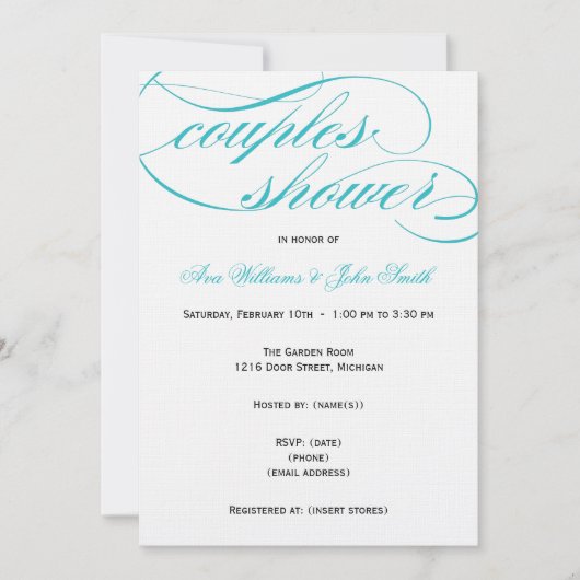 ブルースクリエレガントプトカップルシャワー招待状 招待状 (正面)