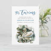 ブルースクリエレガントプト白鳥シンプル男の子ベイビーシャワー 招待状 (スタンド正面)