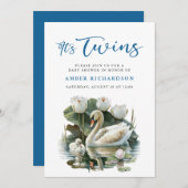 ブルースクリエレガントプト白鳥シンプル男の子ベイビーシャワー 招待状 (正面/裏面)