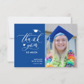 ブルースクリプエレガントトのミニマル写真卒業 サンキューカード (正面)