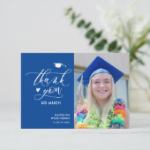 ブルースクリプエレガントトのミニマル写真卒業 サンキューカード (スタンド正面)