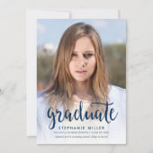 ブルースクリプトと赤写真の卒業発表 案内状 (正面)