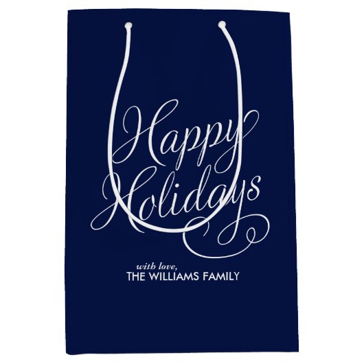 ブルースクリプトのハッピーホリデー ミディアムペーパーバッグ (正面)