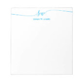 ブルースクリプトエレガントイニシャルモノグラム ノートパッド (正面)