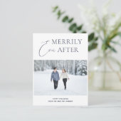 ブルースクリプトクリスマスフォトの後に楽しく シーズンポストカード (スタンド正面)