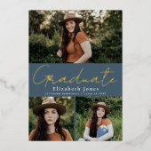 ブルースクリプトフォイル卒業写真のお知らせ 箔招待状 (正面)