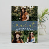 ブルースクリプトフォイル卒業写真のお知らせ 箔招待状 (立ち正面)