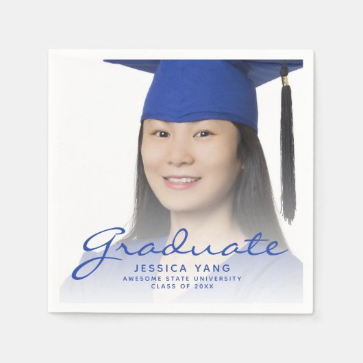 ブルースクリプトフォト卒業パーティー スタンダードカクテルナプキン (正面)