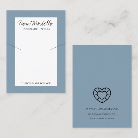ブルースクリプト淡い色のアーティザンロゴのネックレスディスプレイ 名刺 (正面/裏面)