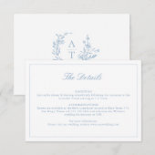 ブルースクリプト ワイルドフラワー モノグラム 詳細カード 招待状 (正面/裏面)