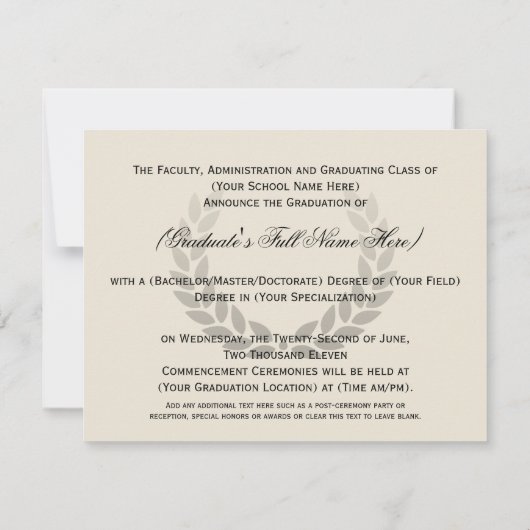 ブルースクールまたは大学の卒業発表 招待状 (裏面)