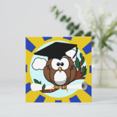 ブルースクールカラー付きフクロウ卒業金ゴールド 招待状 (スタンド正面)