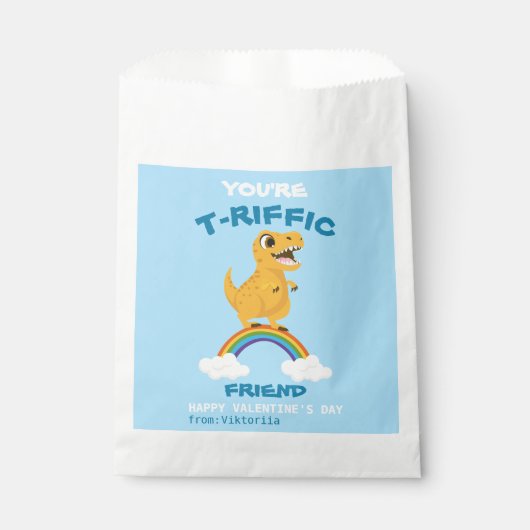 ブルースクールバレンタインデー恐竜tレックス虹 フェイバーバッグ (正面)