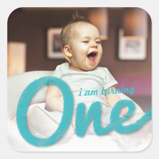 ブルースケッチワンボーイフォト1stバースデーパーティーのお気に入り スクエアシール (正面)