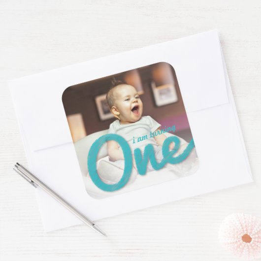 ブルースケッチワンボーイフォト1stバースデーパーティーのお気に入り スクエアシール (封筒)