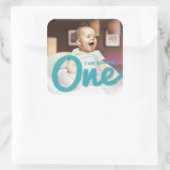 ブルースケッチワンボーイフォト1stバースデーパーティーのお気に入り スクエアシール (バッグ)