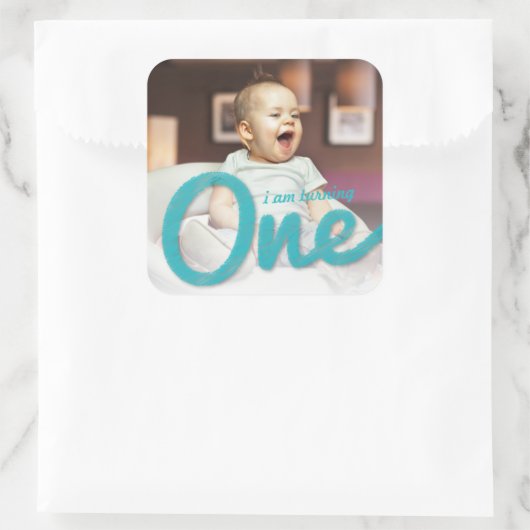 ブルースケッチワンボーイフォト1stバースデーパーティーのお気に入り スクエアシール (バッグ)