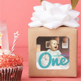 ブルースケッチ ワンボーイ フォト 1歳 バースデー パーティーファバー スクエアシール