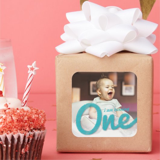 ブルースケッチ ワンボーイ フォト 1歳 バースデー パーティーファバー スクエアシール (パーティー)