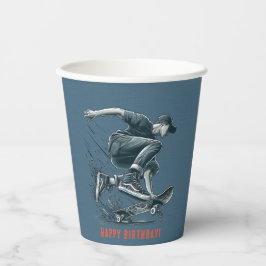 ブルースケートボーダーバーンドオレンジハッピーバースデーボーイ 紙コップ