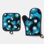 ブルースコンセントリックサークルオービタル抽象芸術 鍋つかみ&鍋敷きセット (正面)