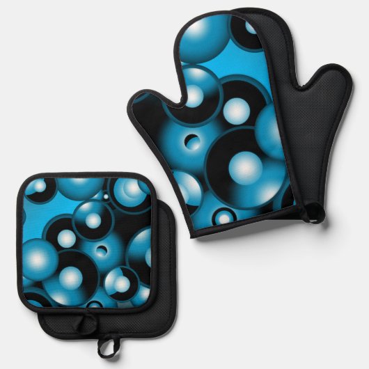 ブルースコンセントリックサークルオービタル抽象芸術 鍋つかみ&鍋敷きセット (正面/裏面)