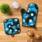 ブルースコンセントリックサークルオービタル抽象芸術 鍋つかみ&鍋敷きセット (トップダウン)