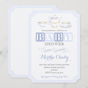 ブルーススペインのの少年のための赤ちゃんシャワーのお茶招待状 招待状