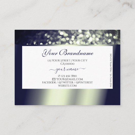 ブルースタイリッシュシルバースパークルグリッターホワイトモノグラム 名刺 (裏面)