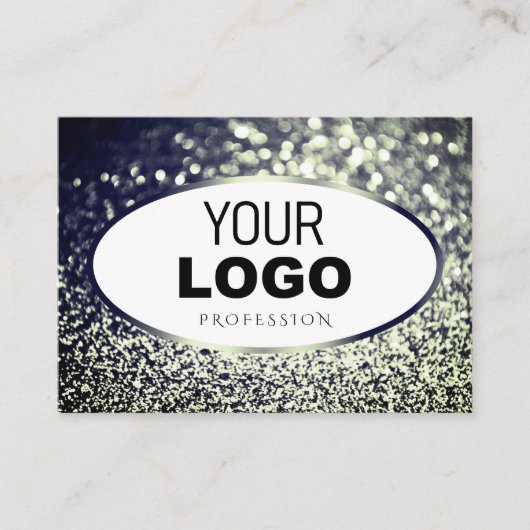 ブルースタイリッシュシルバースパークルグリッターホワイト追加ロゴ 名刺 (正面)