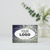 ブルースタイリッシュシルバースパークルグリッターホワイト追加ロゴ 名刺 (スタンド正面)