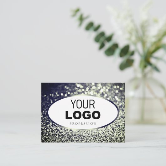 ブルースタイリッシュシルバースパークルグリッターホワイト追加ロゴ 名刺 (スタンド正面)