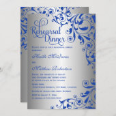 ブルースタイリッシュシルバ王室のースワーズリハーサルディナー 招待状 (正面/裏面)