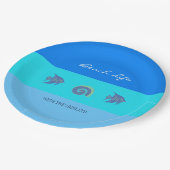 ブルースタイリッシュストライプシーズフィッシュシェルビーチハウス ペーパープレート (アングル)