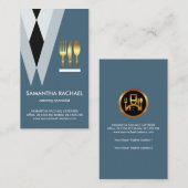 ブルースタイリッシュタキシードスーツウェイター金ゴールドカトラリー 名刺 (正面/裏面)