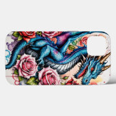 ブルースタイリッシュドラゴン電話ケースと鮮やかバラ Case-Mate iPhoneケース (裏面 (横))