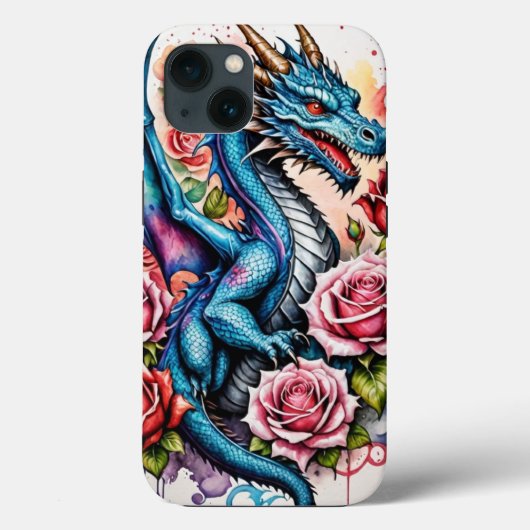 ブルースタイリッシュドラゴン電話ケースと鮮やかバラ Case-Mate iPhoneケース (裏面)