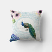 ブルースタイリッシュピンク&ホワイトフローラ孔雀 クッション (裏面)