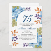 ブルースタイリッシュフローラグリーナリーエイジ誕生日 招待状 (正面/裏面)