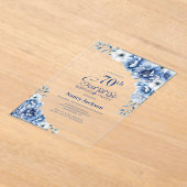 ブルースタイリッシュフローラサプライズ70th誕生日パーティー アクリル招待状 (レイダウン)