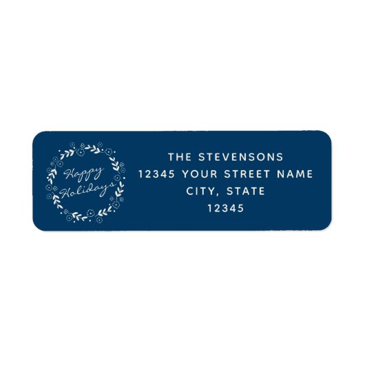 ブルースタイリッシュフローラハッピーホリデーズ差出人住所 ラベル (正面)