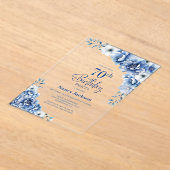 ブルースタイリッシュフローラ70th誕生日パーティー アクリル招待状 (レイダウン)